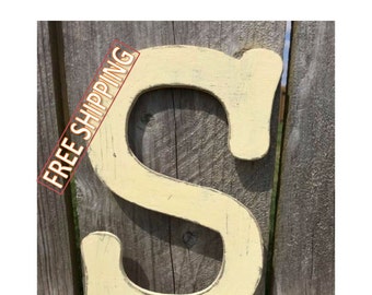 Distressed wooden letter S Gungsuh font Free Shipping! perfect for nursery decor, home decor, wedding decor, party decor, and party favors.