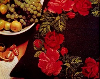 Victorian Roses Cross Stitch or Needlepoint Pillow Vintage Needlework Chart Download