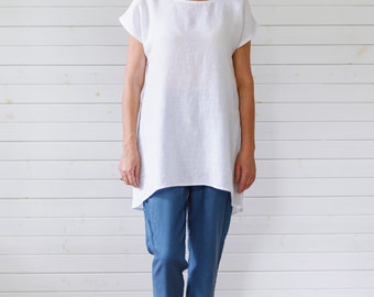 Linen tunic, Tunic shirt, White linen summer tunic, Linen tunic shirt, Flax tunic, Linen top, Flax top, Oversized tee, Linen oversized tee