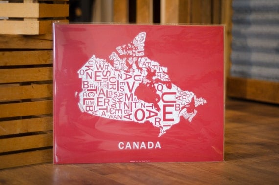 Far Sky Canada Typographic Map by FarSkyMapWorks on Etsy