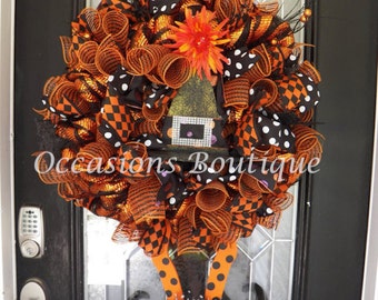 Pre-Order Wicked Witch Halloween Wreath, Halloween Decoration, Door Hanger, Halloween Wreaths, Fall Wreaths