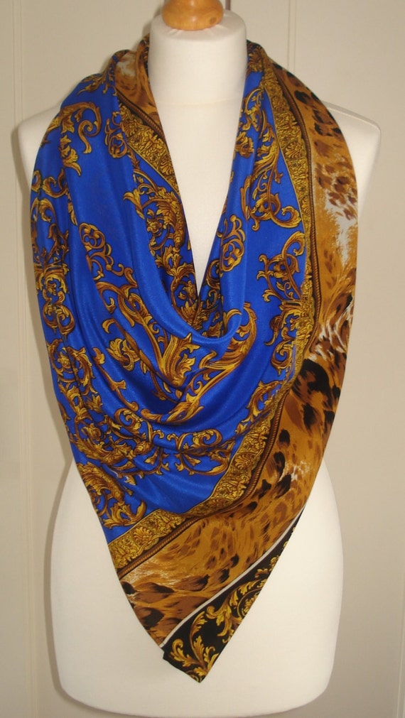 Silk Square Scarf Made In Ireland Blue Silk Scarf Gold Silk