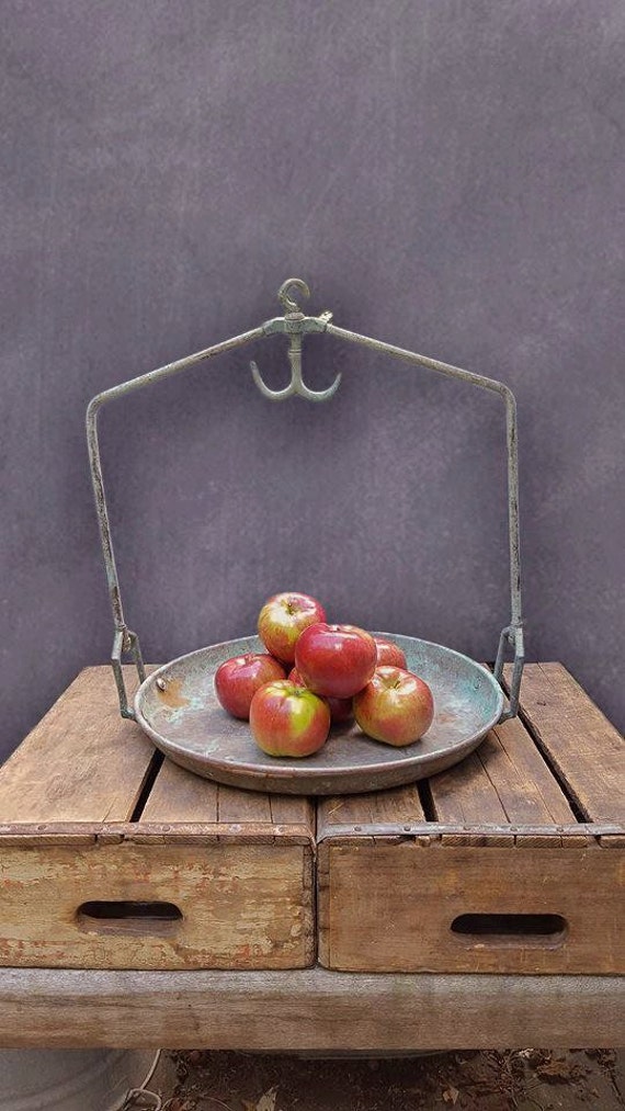 Vintage Brass Produce Scale Basket Rustic Hanging Scale Pan