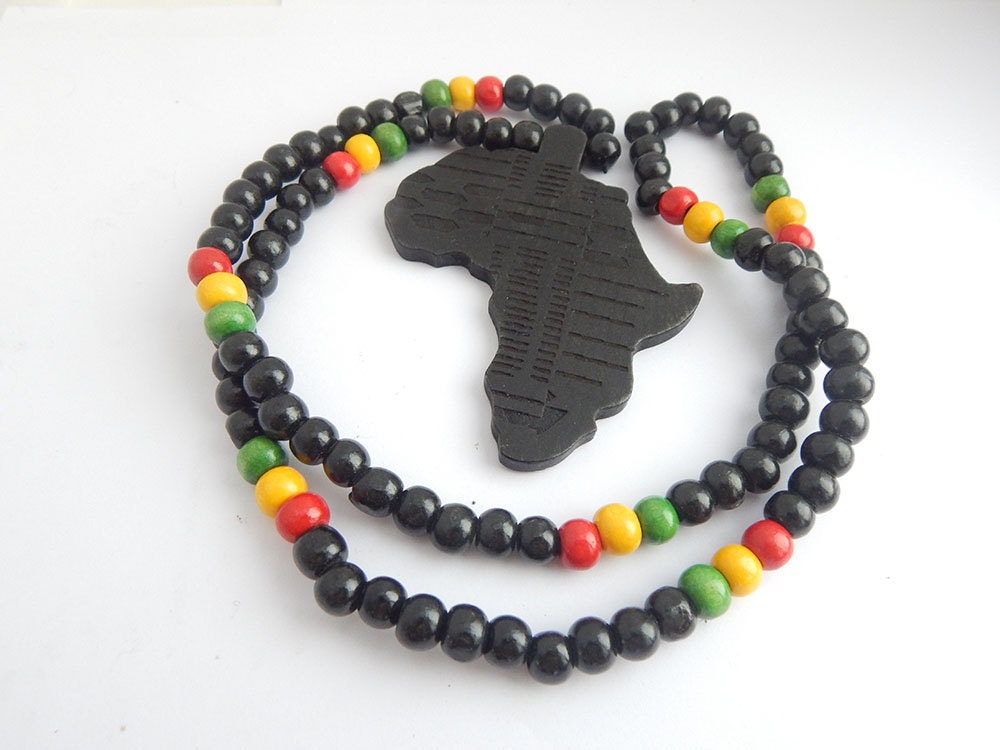 Black Africa Necklace Mens Wood Beaded By Theblackertheberry