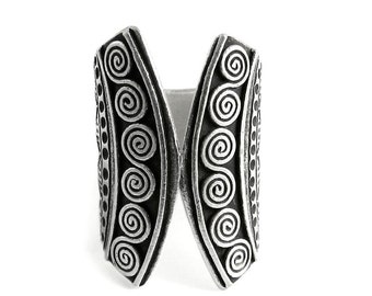 Tribal Ethnic Boho Statement Sterling Silver Cuff Ring, Handmade Black Silver Open front Wide Silver Wide Band Ring, Also as Thumb ring
