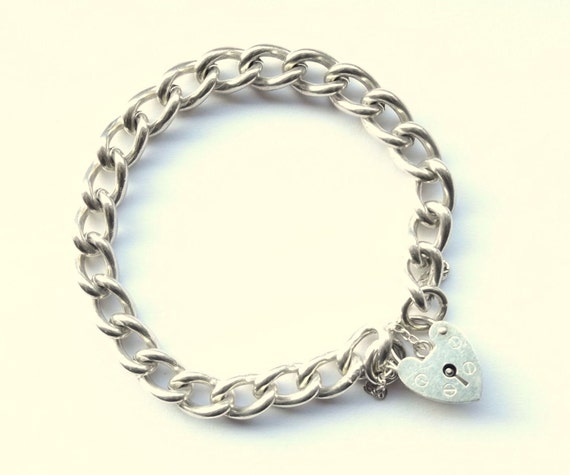 Charm Bracelet With Padlock & Safety Chain Sterling Silver