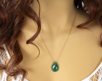 Emerald Pendant Necklace, Genuine Emerald, Emerald Pendant, Gold Necklace, Mother of the Bride, May Birthstone, Emerald Jewelry, Women Gift