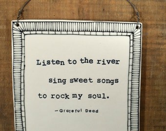 Grateful Dead Ceramic Wall Plaque. Brokedown Palace lyrics. Porcelain wall art. Hand drawn Modern organic border. In Stock!