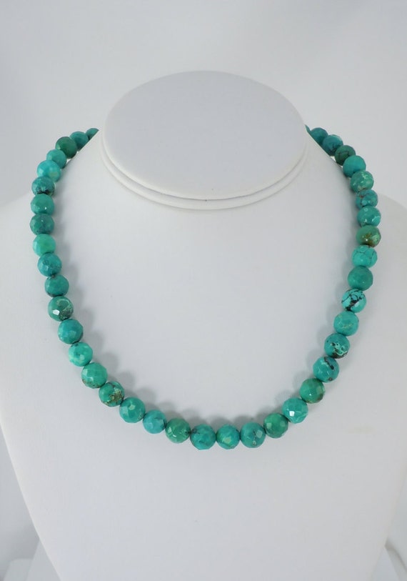 Blue Green Turquoise Bead Necklace Faceted Turquoise Beads