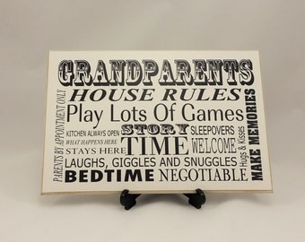 Wooden Sign, Grandparents House Rules, Gifts for Grandparents, Grandparent Sign, Grandparent Gift, Grandparent Decor, wall plaque, B044