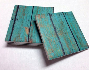 Turquoise Coasters - Teal Wood Design - Home Decor - Drink Coasters - Tile Coasters - Ceramic Coasters - Table Coasters
