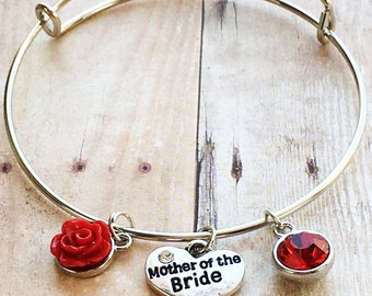 Mother of the Bride Bangle - Charm Bangle - Charm Bracelet - Mother of the Bride Bracelet - Silver Bangle Bracelet - Wedding Bracelet - Gift