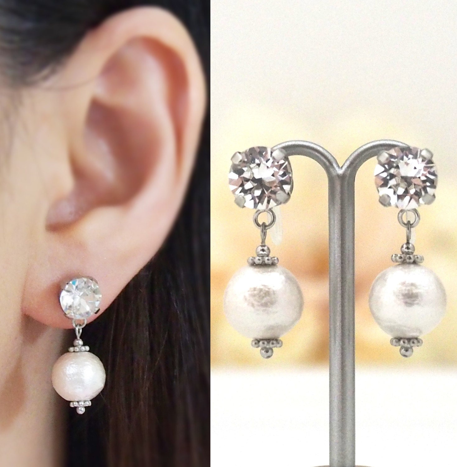 Cotton Pearl Invisible Clip On EarringsPearl Clip On