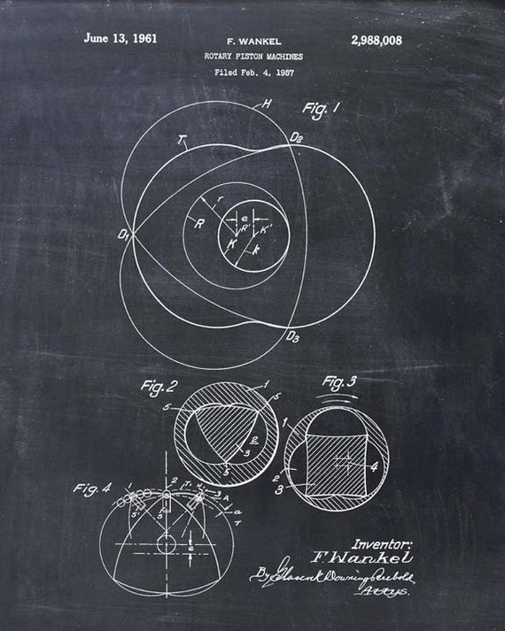 Wankel Rotary Engine Patent Print Patent Art Print Patent