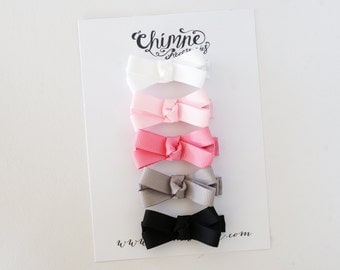 Baby Hair Bows, Baby Hair Clips, Hair Clips For Baby, Pink Black White Gray Hair Bow Clips, Toddler Girl, Infant Hair Clips