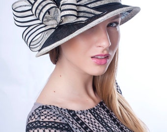 Sun derby hat, Cloche Hat, Wedding hat, Big bow hat, Downton abbey hat, Tea Party hat, 20's cloche hat, Kentucky derby hat, Royal Ascot hat