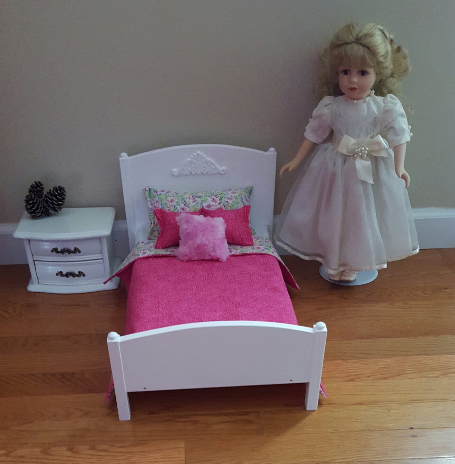 White 14 Scale bed/ American girl doll sized bed/ 18 inch