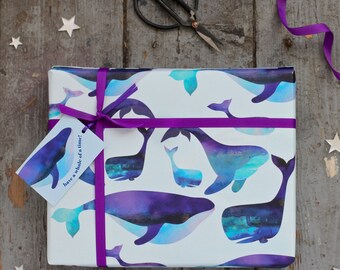 Whale Print Wrapping Paper|Ocean gift wrap|Gift for whale lover birthday wrapping paper|Baby Gift|Gift for ocean lover|Whale illustration