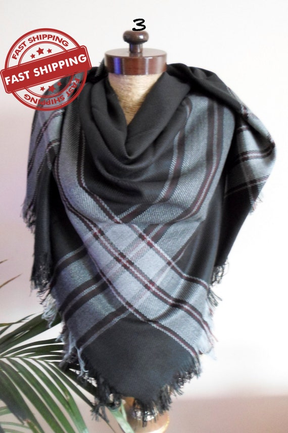 Black blanket scarf Plaid blanket scarf Winter fashion