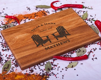 Cutting Board Wedding gift Personalized cutting board Adirondack Chairs Custom Engraved Anniversary Housewarming Retirement gift for Couple