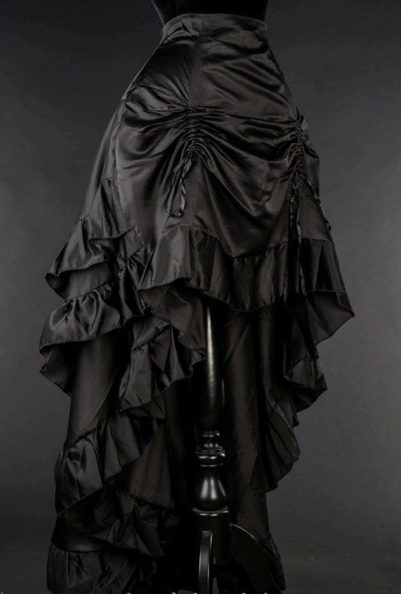 Layered Black Satin Victorian Style Bustle Skirt Steampunk Costume Piece - Made to Order - by lainazboutique steampunk buy now online