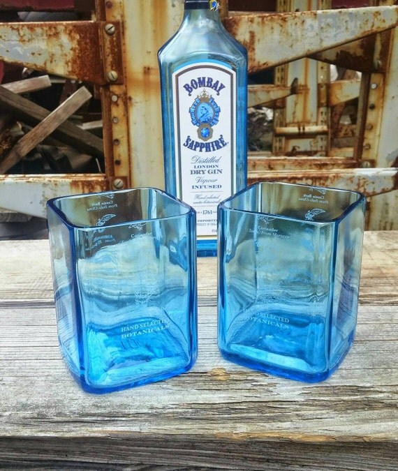 Bombay Sapphire Blue Drinking Glasses by ReWineIt02346 on Etsy