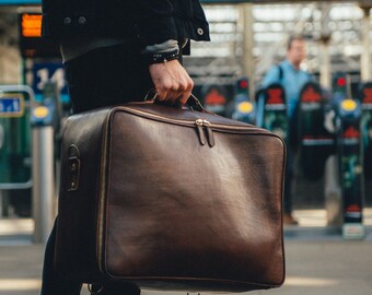 Leather Suitcase, Men's Travel Bag, Handmade Leather Bag, Large Travel Suitcase, Vintage, Retro, Holdall, Men's Fashion, Hip