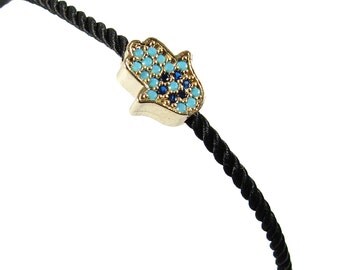 Hamsa Hand Bracelet, Black String Hamsa Bracelet, Fatima Hand Bracelet