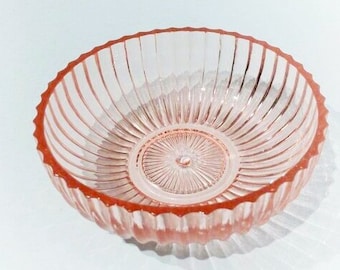 Hocking Glass Queen Mary Pattern Pink Depression Glass, Ribbed Dessert Bowl