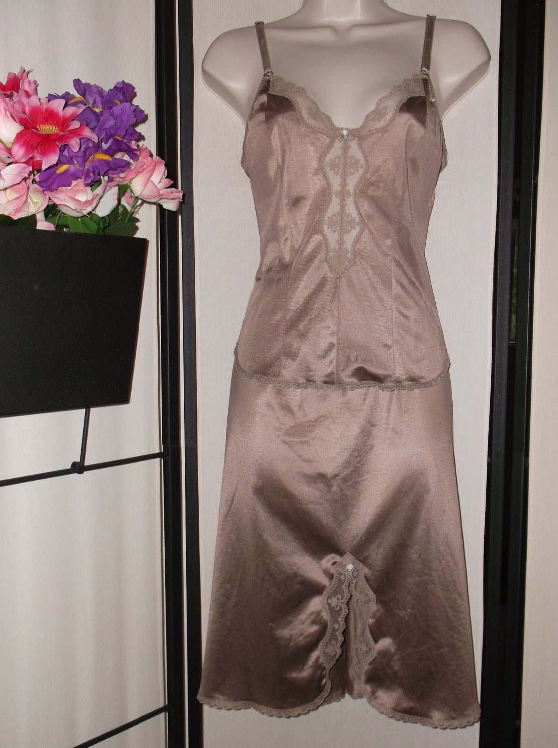 Vintage JC Penney camisole and half slip in shimmery mocha