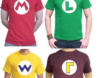 Male / Female / Childs Sizes MARIO Bros T-Shirt Mario / Luigi / Wario / Waluigi / Princess Peach retro gaming super mario brothers