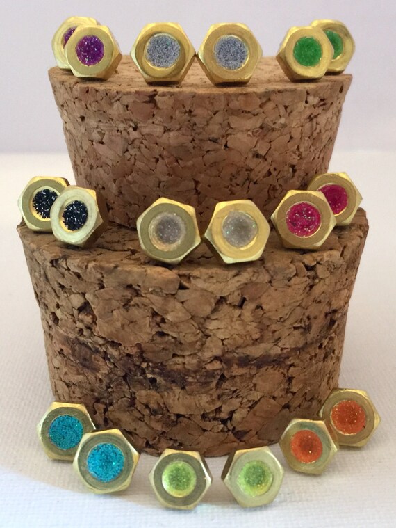 Items similar to Gold Hex Stud Earrings Hex nut earrings Industrial