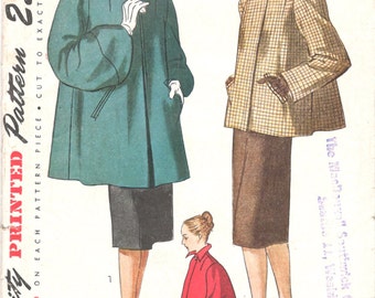 Simplicity 1716 1940s Misses Swing Coat Pattern Womens Vintage Sewing Pattern Size 18 Bust 36 UNCUT