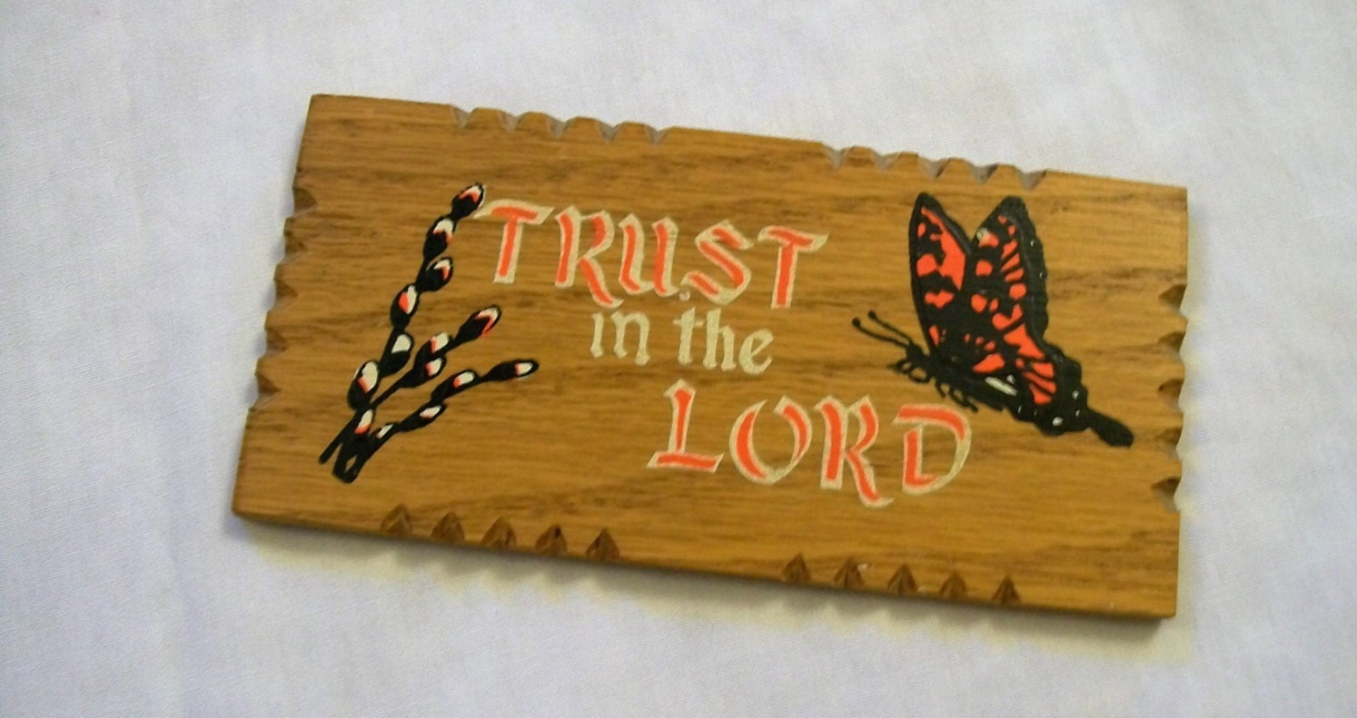 Vintage Wooden Religious Plaque Trust in the Lord Small