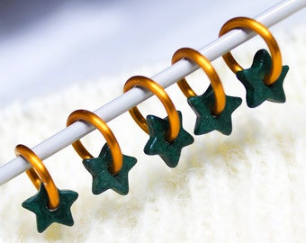 Knitting Stitch Markers snag free Green Star 5 Ceramic Crochet Stitchmarker Stars Charms to Mark yarn Stitches Crocheting Knitter's Gift