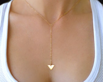 Long Y Necklace, Gold Triangle Necklace, Long Choker Necklace, Gold Drop Long Chain Necklace, Modern Necklace, Simple Dainty Jewelry Gift