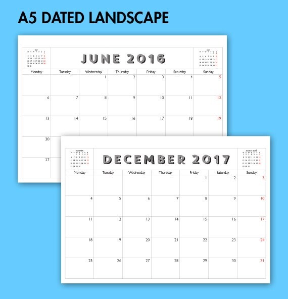 items-similar-to-a5-monthly-calendar-2016-2017-filofax-planner-insert-modern-minimalist-refill