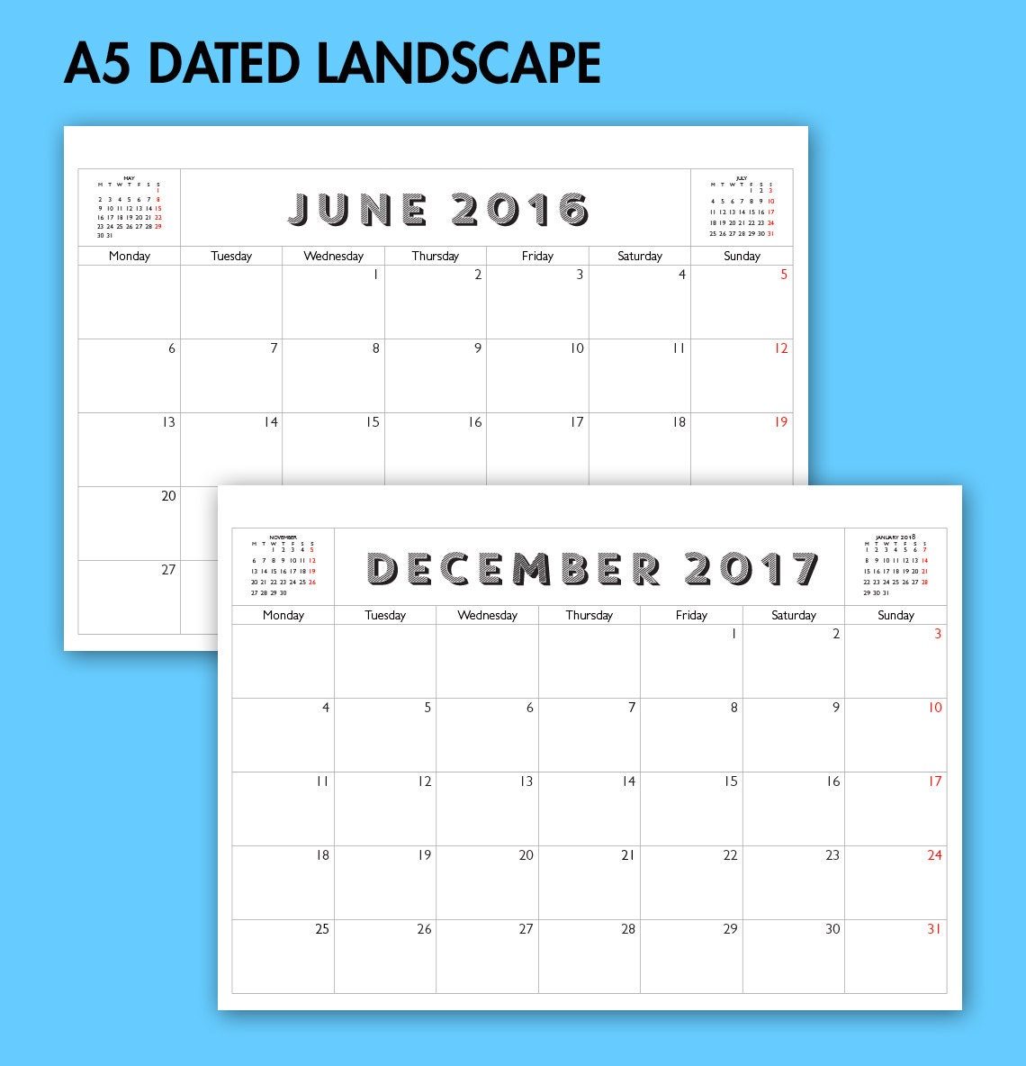 A5 Monthly Calendar 2016 2017 Filofax Planner by maARTeSouk