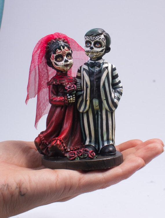 Day of the Dead Bride and Groom Wedding Cake Topper Beetlejuice