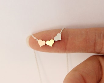 Tiny heart necklace, three sister gift, gift for best friend ,dainty heart necklace, delicate necklace, bridesmaid gift, gift for mom