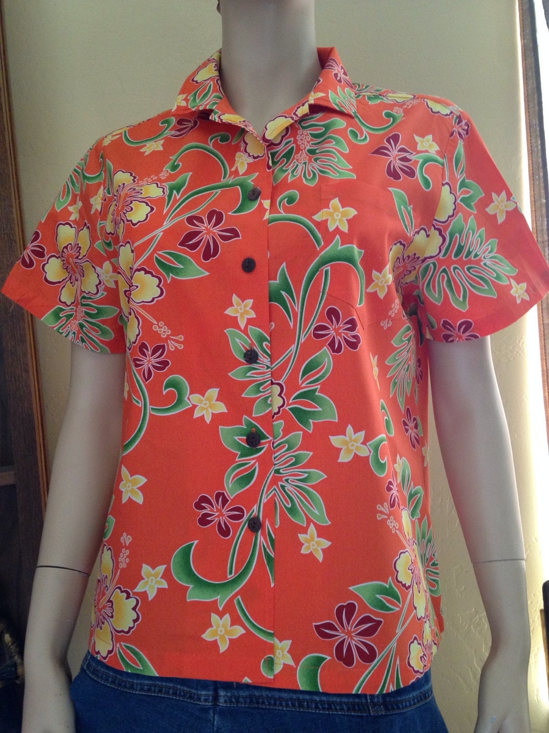 Hilo Hattie Womens' Hawaiian Bright Orange Shirt