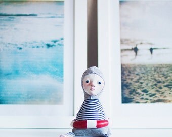 Swimmer art doll - sea inspired doll, art dolls, seascape art, navy style decor, nautical decor, beach decor, swimmer gift, ocean lover gift