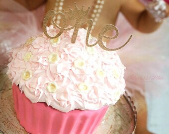 One Cake Topper - Crown Cake Topper - Princess Crown - Glitter - Gold Cake Topper - First Birthday - Birthday Decorations - Tiara