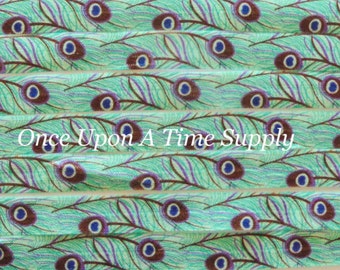Peacock Print Fold Over Elastic for Baby Headbands - 5 Yards of 5/8 inch FOE - Embellishement - Bird Printed Colored Elastic By The Yard