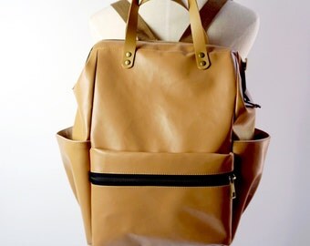 SALE 15% Diaper backpack bag, Almond Diaper backpack, diaper bag backpack, brown leather backpack, Diaper Bag,Women,School bag,Vegan Leather