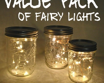 VALUE PACK Fairy Lights for mason jars and centerpieces. You pick quantity. 10 LEDs per wire, warm white lights for mason jars or crafts