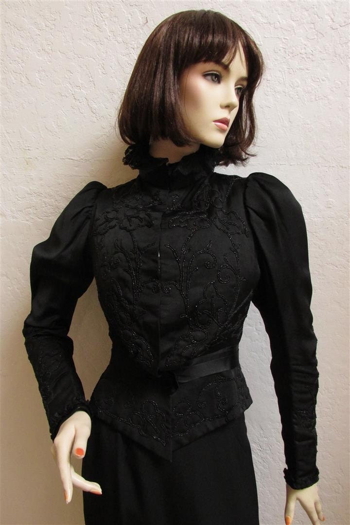 1905-1915 Edwardian Black Silk Embellished