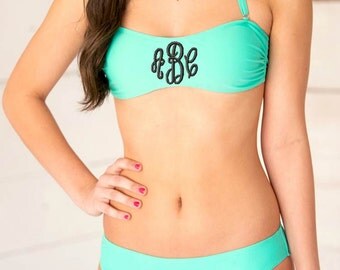 Monogrammed Bikini Bandeau Top Swim Swimsuit