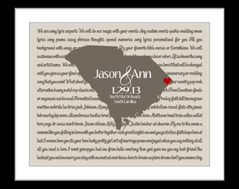 Wedding Song Lyric Art Personalized Wedding Gift, Any State Country Custom Map Print Office Art Engagement Present Gift for Newlyweds