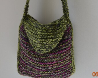 Hand knit bag, green berry shoulder bag, woman's arty bag, soft knit bag